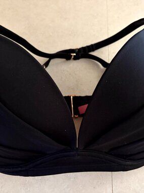 Victoria Secret 36DDD Push Up Plunge Bikini Top Padded Black